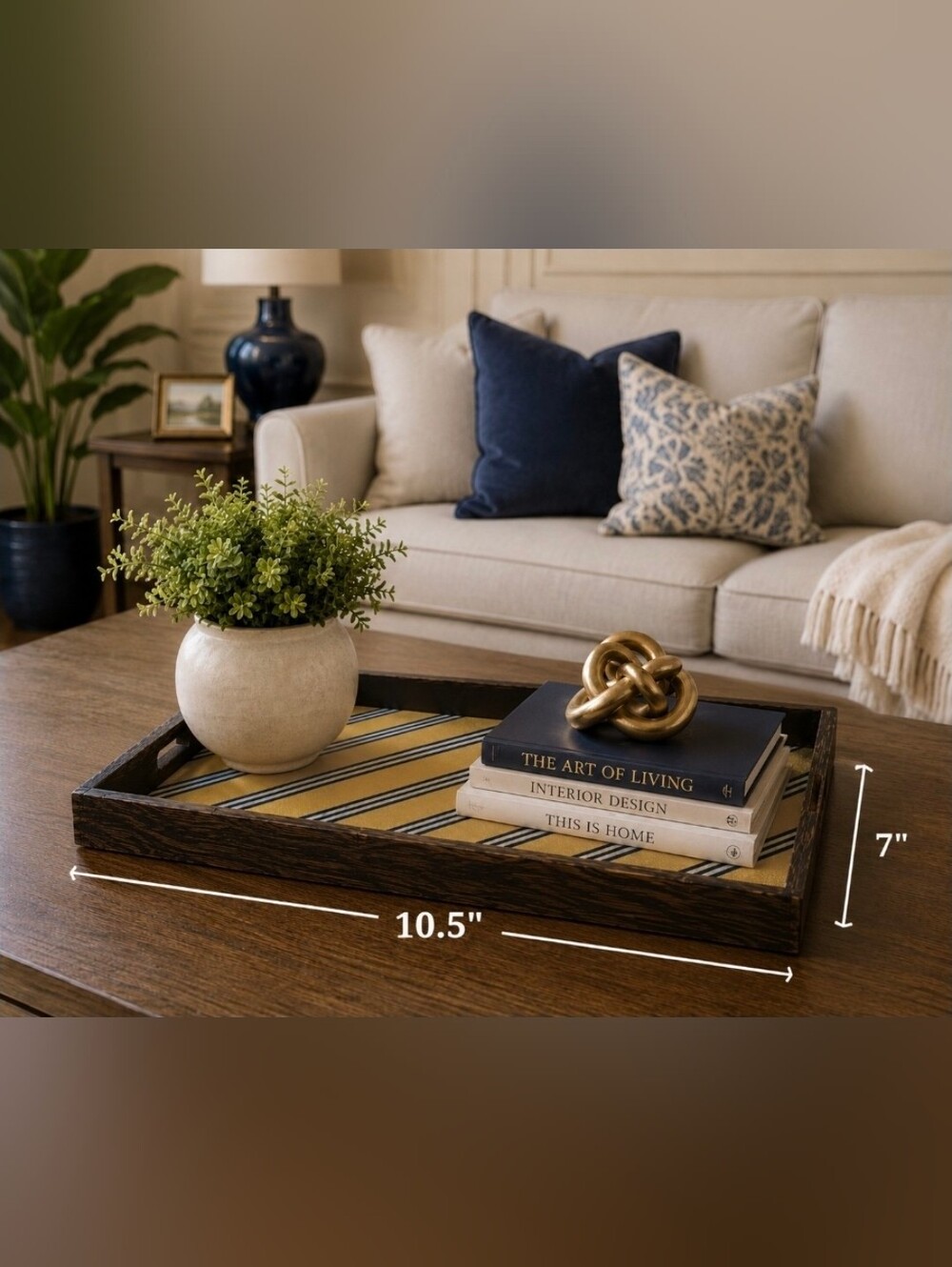 Two's Company Decorative Tray with Striped Insert - Picture 1 of 5